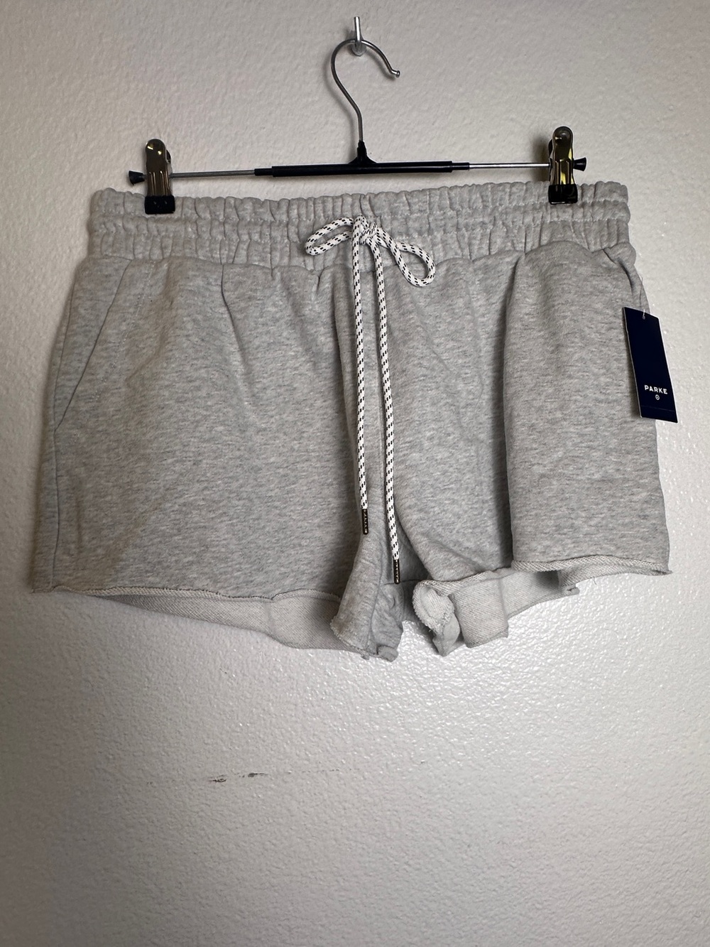 Parke French Terry Heather Gray Sweat Shorts Drawstring Pockets Women's L